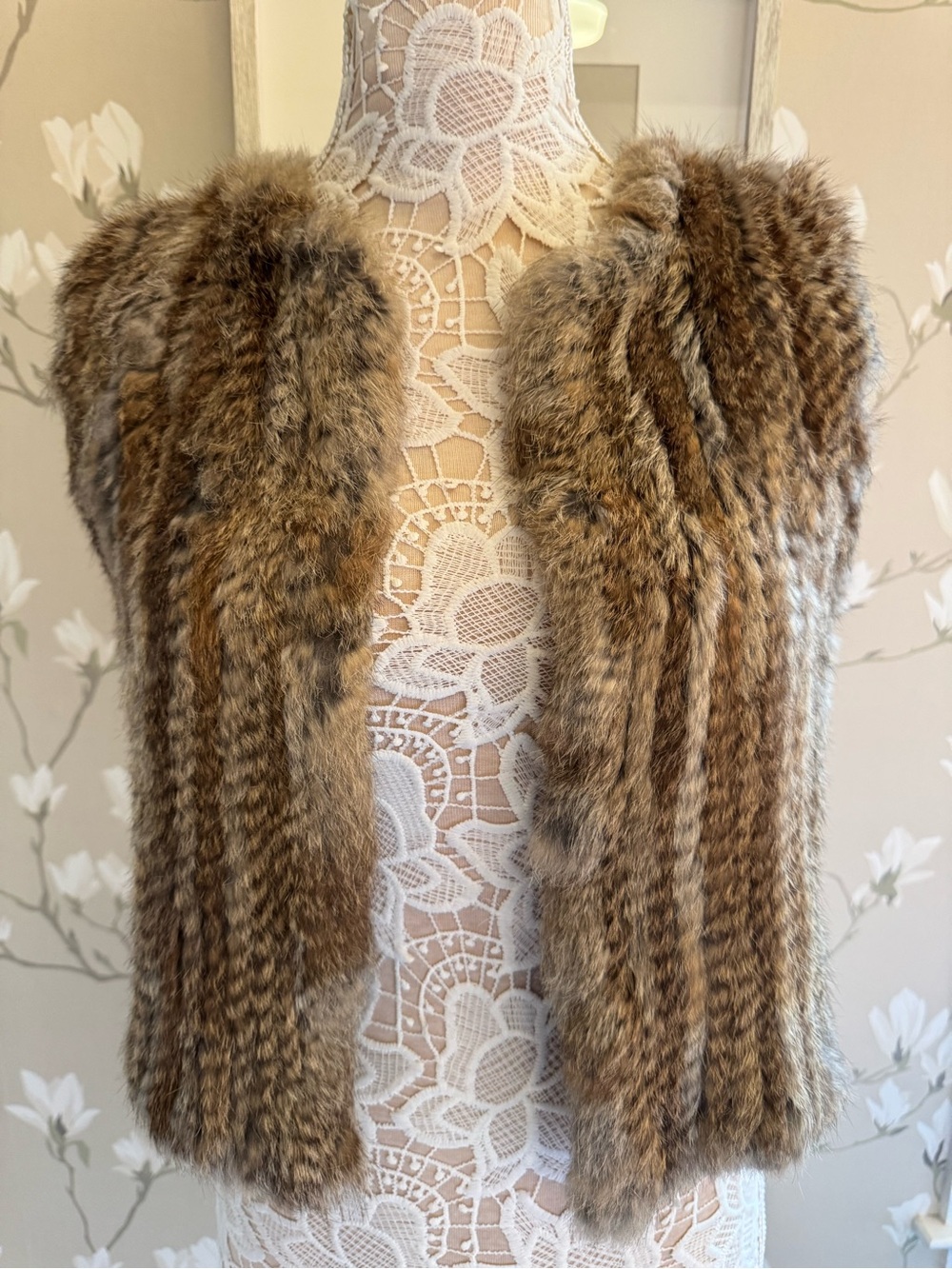 525 America Luxe Brown Rabbit Fur Vest - Textured Soft Sleeveless